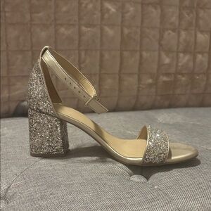 Gianni Bini Silver Glitter Block Heel Sandals